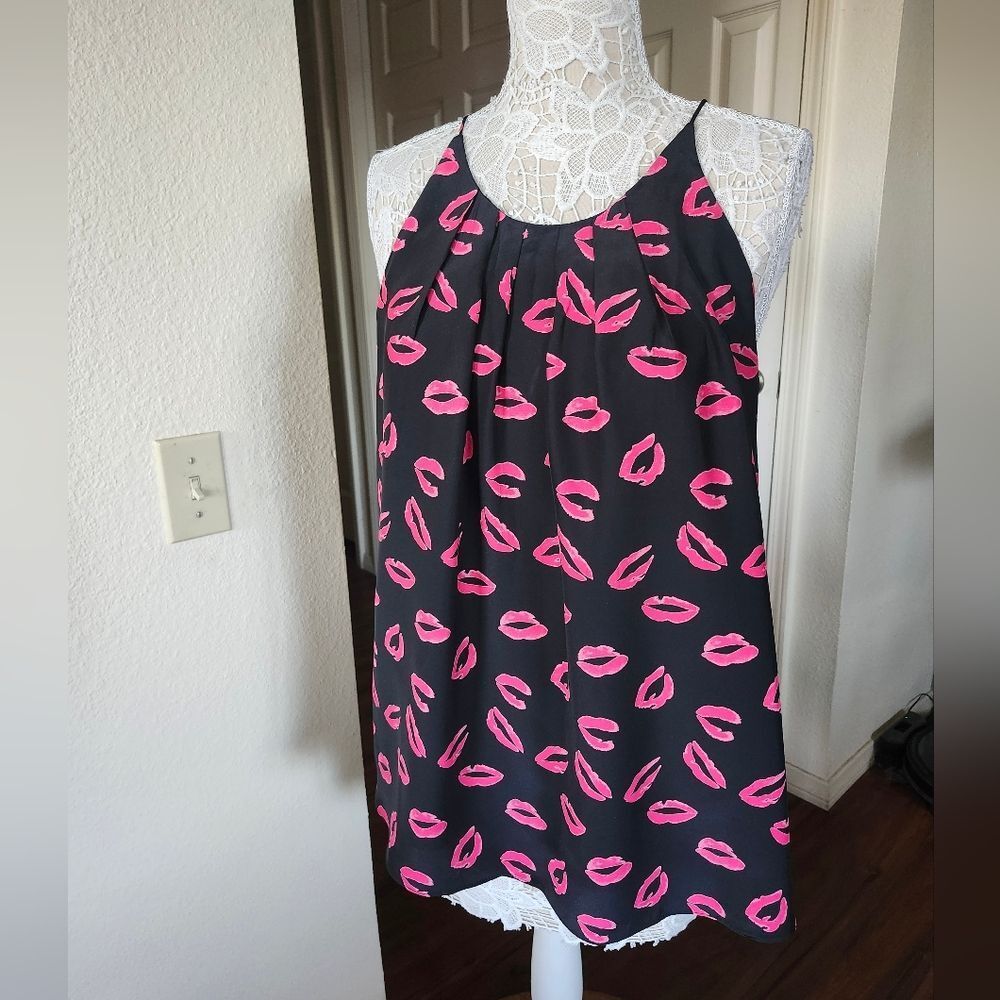 Milly Silk Hot Pink And Black Lip Print Tunic Seen On The Carrie Diaries Size 8